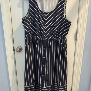 BloomChic Navy and White Button-Down Midi Dress